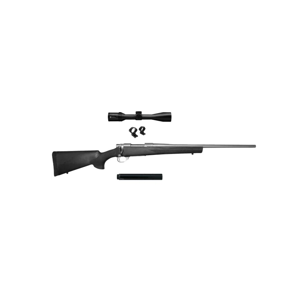 HOWA 7MM-08 STAINLESS 20" L/W SCOPED SUPPRESSED KIT BLACK POLYMER STOCK W/ CASE